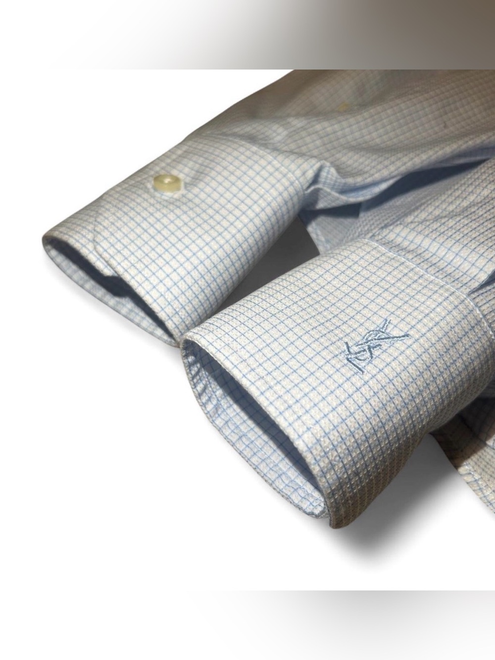 YSL Yves Saint Laurent Dress Shirt Mens 15 38 Blue Check Long Sleeve Luxury